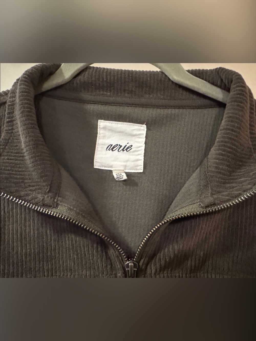 aerie Corduroy Zip Jacket in Olive - Picture 3 of 6